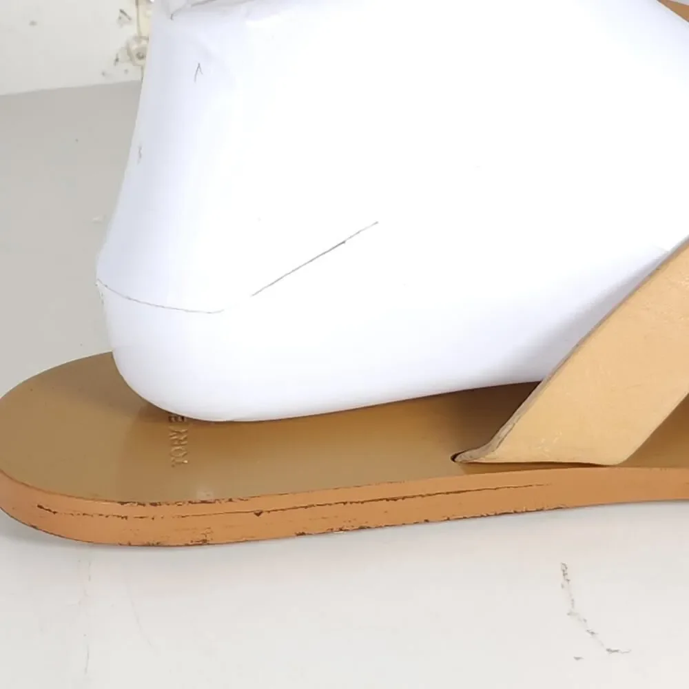 Tory Burch Women's Manon US9M Natural Leather Flat Thong Flip Flops Sandals